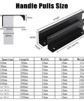 Size chart for low profile aluminum edge pulls hidden cabinet handles with screws, finger pull door handles for home use, dimensions shown