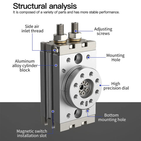 MSQB-10A 180° pneumatic rotary actuator with aluminum alloy block, magnetic switch slot, and rack-and-pinion