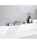 Roman Tub Faucet Brushed Nickel 2 Handle Widespread Bath Waterfall Deck Mount Tub Filler With Valve Built Tough From Solid Brass And Stainless Steel