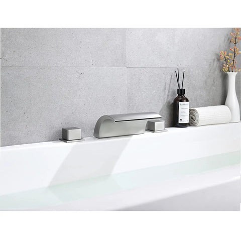 Roman Tub Faucet Brushed Nickel 2 Handle Widespread Bath Waterfall Deck Mount Tub Filler With Valve Built Tough From Solid Brass And Stainless Steel