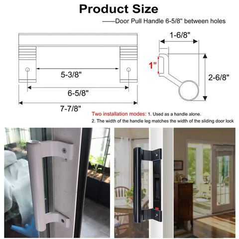 Aluminum Sliding Door Handle For Glass Patio Doors, 8 Inch Pull Fits Six And Five Eighths Inch Mounting Holes, Black Finish