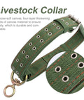 Adjustable Green Canvas Livestock Collar 3 Pack With Secure Locking Buckles For Cattle Calves Horses Sheep Padded Barn Ready Farm Harness showing thick canvas with grommets.