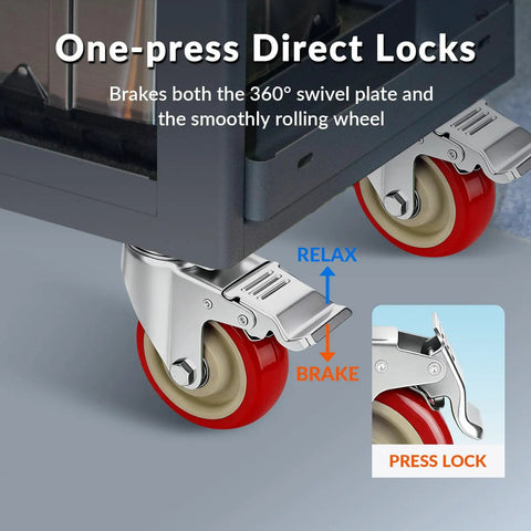 Heavy Duty 4 Inch Caster Wheels Set Of 4 Built Different 2200 Lb Industrial Grade Swivel Casters with direct lock brakes.