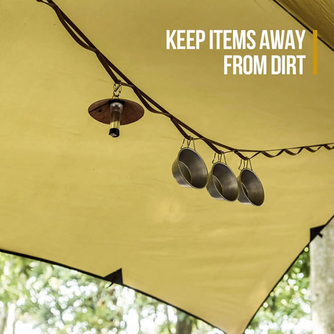 Heavy Duty Camping Lanyard Ten Feet With 19 Loops Daisy Chain Gear Hanger under tent with hanging cups