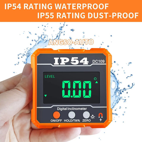 Digital Angle Gauge for ADAS Calibration, IP54 Rated Protractor Tool With 4 By 90 Degree Measuring Range, High Precision Angle Finder for Auto Shop, Easy Readout, Reliable Alignment and Sensor Calibration, orange digital inclinometer with LCD
