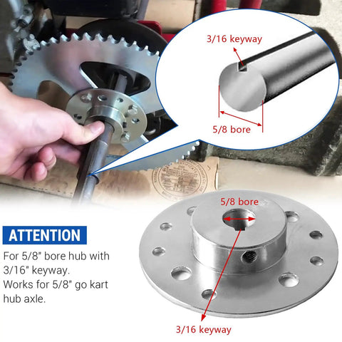 Steel Sprocket Hub For Go Kart With Five Eighth Inch Bore And Three Sixteenth Inch Keyway installation close-up