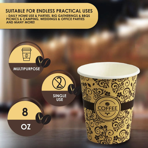 8 Ounce Disposable Paper Coffee Cups For Hot Beverages To Go Leak Resistant And Sturdy Ideal For Espresso Tea And Hot Chocolate