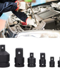 Top Grade 6 Piece Impact Socket Adapter Kit Forged From Chrome Tungsten Steel With Heavy Duty Storage Box Fits 1 4 Inch, 3 8 Inch, 1 2 Inch And 3 4 Inch Drives Perfect Gear For Home Garage Pros Who Need Serious Grit And Reliable Muscle. Black socket adapter set for car engine repair, six sizes