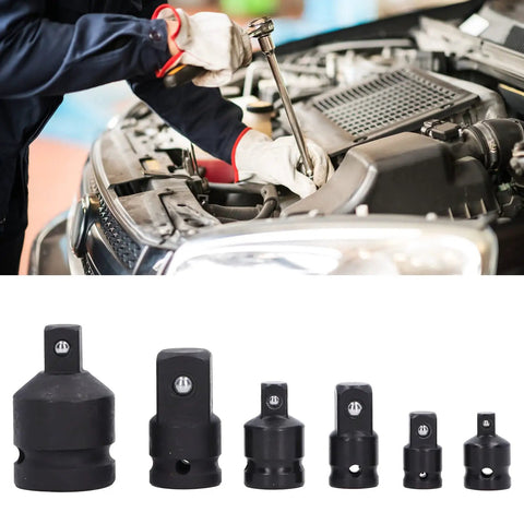 Top Grade 6 Piece Impact Socket Adapter Kit Forged From Chrome Tungsten Steel With Heavy Duty Storage Box Fits 1 4 Inch, 3 8 Inch, 1 2 Inch And 3 4 Inch Drives Perfect Gear For Home Garage Pros Who Need Serious Grit And Reliable Muscle. Black socket adapter set for car engine repair, six sizes