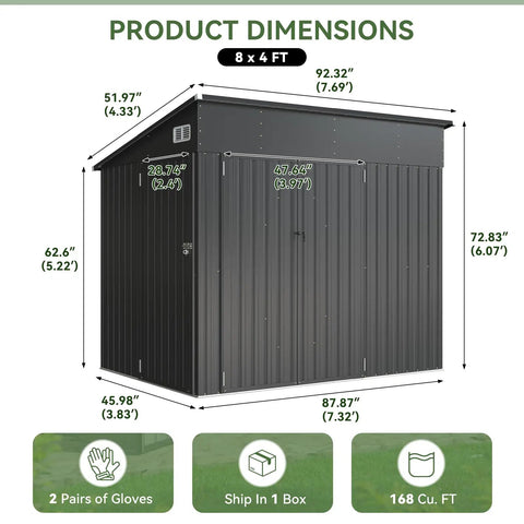 Triple Door Outdoor Storage Shed With Lockable Doors 7.5 By 4 Foot Steel Backyard Cabinet For Tools Bicycles And Garden Gear Sloped Roof Weather Resistant Black Perfect For Patios And Backyards