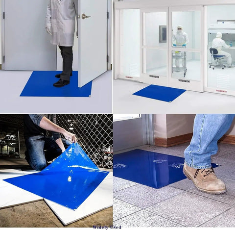 Heavy Duty 300 Sheet Peel Away Floor Mat, Industrial Cleanroom Adhesive Trap, Gray 24 By 36 Inch Dust Catcher For Boots And Cart Wheels in use.