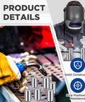Ten Pack Welding Table Fixture Pins Five Eighths Inch By One Inch By One And A Half Inch Stop Alignment Square For Quick Setup Fixturing Kit And Essential Welding Table Accessories shown during use on welding table with welder.