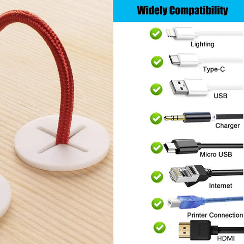 1 Inch Desk Grommet Set, 10 Pack Cable Hole Covers with hole saw, white, cable insert, widely compatible connectors shown
