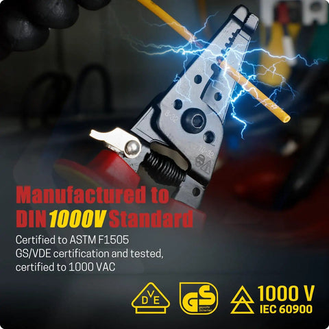 Insulated Wire Stripper And Cutter With Tool Storage Case For 10-20 AWG Solid And 12-22 AWG Stranded Wire, 1000V Rated