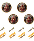 4 Pack Rooster Themed Cabinet Knobs With Gold Print Pulls For Dresser Drawers And Cupboards, Zinc Alloy Handles With Scratch Resistant Acrylic Backing, Includes 0.87in Regular Screws And 1.18in Expansion Screws, Rustic Farmhouse Decor.