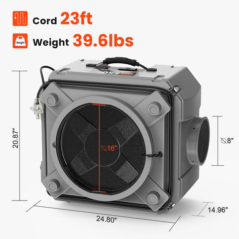 Air Scrubber Negative Air Machine With Three Stage Filtration And 16 Inch Inlet, showing dimensions and weight, 550 CFM