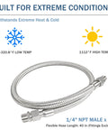 Top Shelf Heavy Duty 1/4 In X 40 In Stainless Steel Air Compressor Jumper Hose with Beefy Npt Male Fittings and 870 Psi Rating, designed for extreme temperatures.
