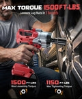 Garage Tested Heavy Hitter 1/2 Inch Cordless Impact Wrench Delivers 1500 Ft Lbs Torque in use on a lug nut.