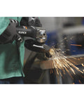 No Nonsense 4 1/2 Inch Air Angle Grinder Cranking 12000 RPM Tough Power with sparks during grinding action.