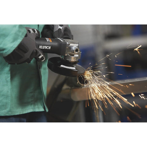 No Nonsense 4 1/2 Inch Air Angle Grinder Cranking 12000 RPM Tough Power with sparks during grinding action.