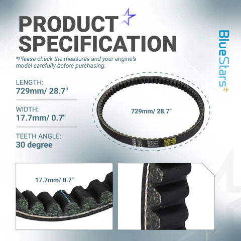 Heavy Duty CVT Drive Belt For 125cc And 150cc GY6 Longcase Engines, 749mm Length, 17.7mm Width, 30 Degree Teeth, product details