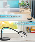 5X Rechargeable Magnifying Glass With Light And Stand featuring adjustable gooseneck and heavy-duty stable base on desk