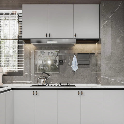 Modern kitchen with installed 10 Pack Champagne Bronze And Matte Black Zinc Cabinet Knobs For Kitchen Cabinets and Dresser Drawers.