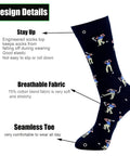 Men's Golf Socks 2 Pairs Funny Golfer Crew Socks Navy Blue Comfortable Cotton Blend Size 9 To 13 Unique Golf Gift Design Details