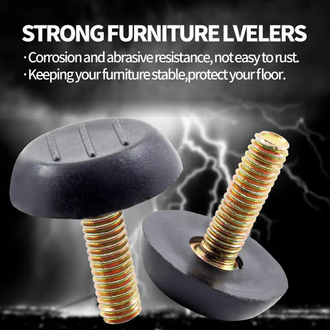 M6 Table Leg Levelers Set Eight Pcs Screws On Furniture Glides with black plastic build and durable design