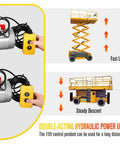 Double-acting hydraulic power units with control pendant, showcasing fast lifting and steady descent for trailers.