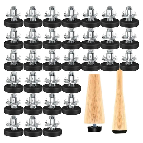 32 Piece M6 Thread Adjustable Furniture Levelers Screw In Chair Feet for tables chairs and cabinets, galvanized metal