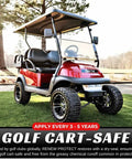 Turn Heads Rich Black Tire Shine And Trim Restorer With Ceramic Hybrid Shield Long Lasting Wash Resistant Formula For Cars Rvs Motorcycles Golf Carts applies to shiny red golf cart parked on green grass.