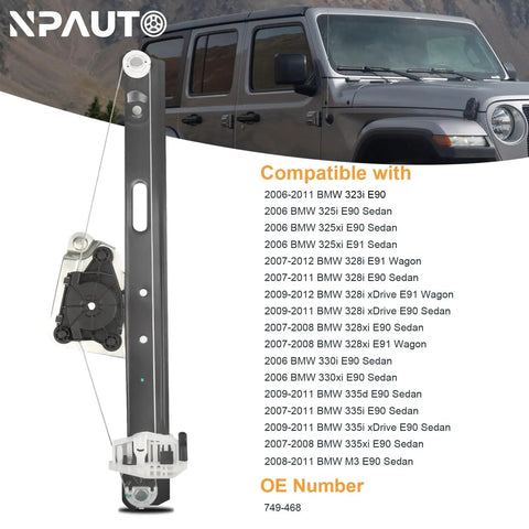 Rear Driver Side Power Window Regulator Assembly Without Motor For BMW E90 E91 2006 2012 323i 325i 328i 330i 335i M3