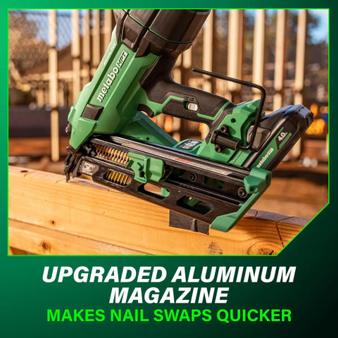 Cordless 18V 30 Degree Paper Tape Framing Nailer Kit With 4Ah Battery Drives 2 Inch To Three And A Half Inch Nails Brushless Motor on wood