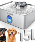 Huge 4 Gallon Dog Water Fountain For Large Dogs And Multi-Pet Homes Stainless Steel Pet Fountain With Water Window And LED Light FS76