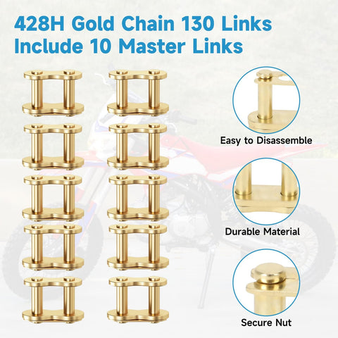 428H Chain 130 Links Ready To Roll Direct Replacement For 125cc To 200cc Dirt Bikes ATVs Go Karts And Quads with connector kit