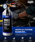 Person using AC Flush Kit With 33.5 Oz Stainless Tank, HVAC Flushing Tool Set for R134a R12 R22 R410a R404a on car engine