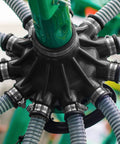 Close-up view: 10-piece stainless steel hose clamps for 1-1/4 to 2-1/4 in hoses; worm-drive clamps, Amazon brand.