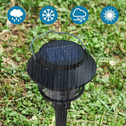 Bright Solar Pathway Lights Outdoor 10 Pack With Warm White LED Auto On Off Waterproof Garden Path Lights under various weather icons