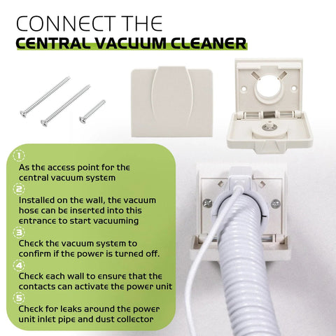 Pokin 360W central vacuum wall inlet valve with white wall plate cover and mounting screws (front view)