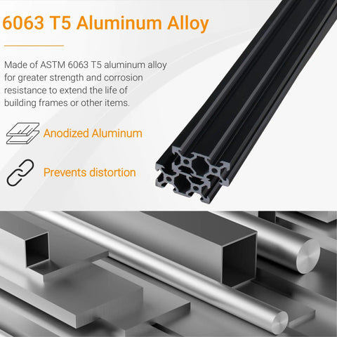 2 Pack 400mm 2040 V Slot Aluminum Extrusion European Standard Anodized Black Profile With Accessories For 3D Printer And CNC Building Kit Includes L Shaped Corner Connectors 50 T Nuts And Wrench Beefed Up 6063 T5. 6063 T5 black anodized aluminum extrusion profile