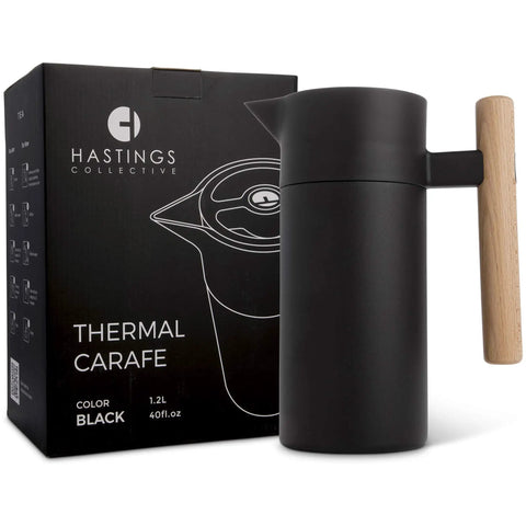 Black 40 Oz Thermal Coffee Carafe With Tea Infuser Stainless Steel Double Walled Vacuum Insulated Beverage Dispenser
