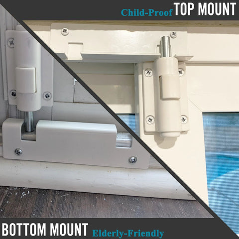 2 Pack Sliding Patio Door Foot Kick Locks for secondary childproof security on top or bottom rails, white finish, installed view