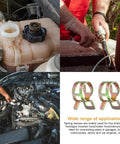 Collage showing 75 Piece Spring Hose Clamp Set for 6-10mm tubing applications in automotive and lawn care settings.
