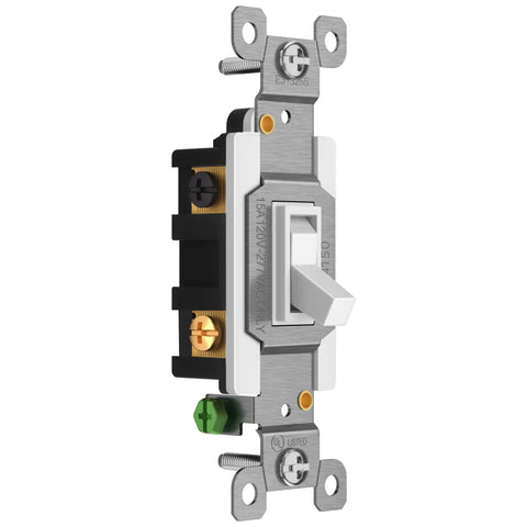 Four Way Toggle Light Switch For Residential Use 15A 125V 60Hz Side Wiring Copper Wire Only Grounding Screw UL Listed White.