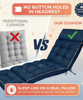 Comparison of traditional cushion and Oxford Blue Outdoor Chaise Lounge Cushion With Memory Foam Replacement For Patio Pool Lounge Chair Pad With Ties 74 By 22 By 4 Inches Cozy Plush Comfort For Outdoor Furniture.