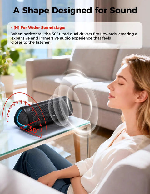 Beast Bluetooth Speaker Portable Wireless IPX5 Waterproof with 20 Hour Playtime shown on glass table indoors