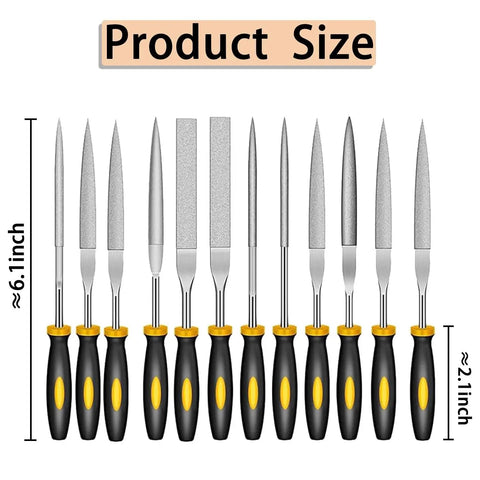 Close-up of 10 needle files from All In One 3D Printer Finishing Kit With 25 Piece Deburring Set, each 6.1 inches long