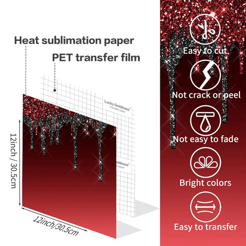 Dope Color Sublimation Transfer Sheets For Heat Press Machine Pre Printed For Mugs Tumblers T Shirts And Tote Bags 12 Sheets 4.5 By 12 Inches No Edges Seamless Finish Ideal For DIY Custom Gifts with red and black glitter design.