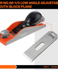 Pro Grade No Sixty Half Block Plane Blade O1 Tool Steel For Adjustable Low Angle Wood Planers Hrc 62 To 64 with ergonomic handle.